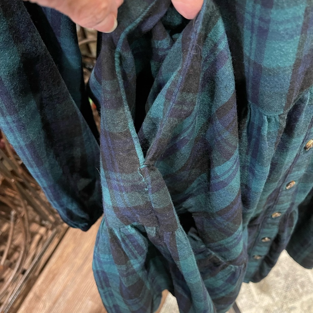 Time and Tru Teal Plaid Long Sleeve Dress with pockets - Picture 3 of 9